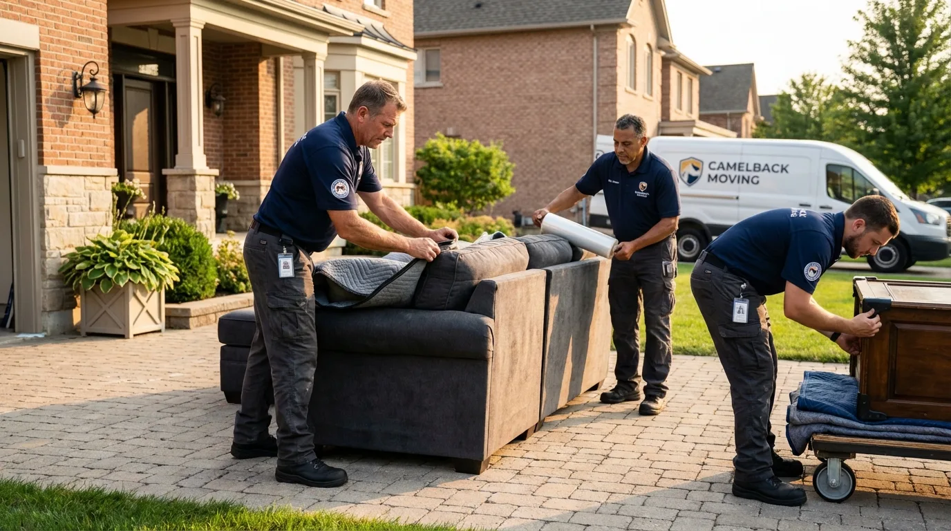 Large estate moving crew wrapping furniture in East Rutherford, NJ