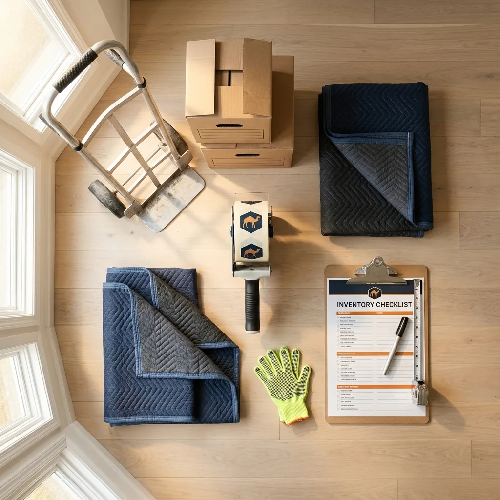 Professional moving supplies and packing materials layout for East Rutherford residential relocations